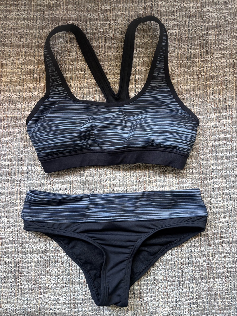 TYR Arvada Lyn Black and Gray Striped Sports Bikini Set